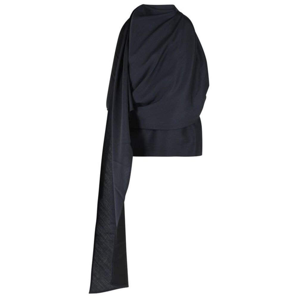 Róhe Draped Blouse In Navy Wool Blend Women